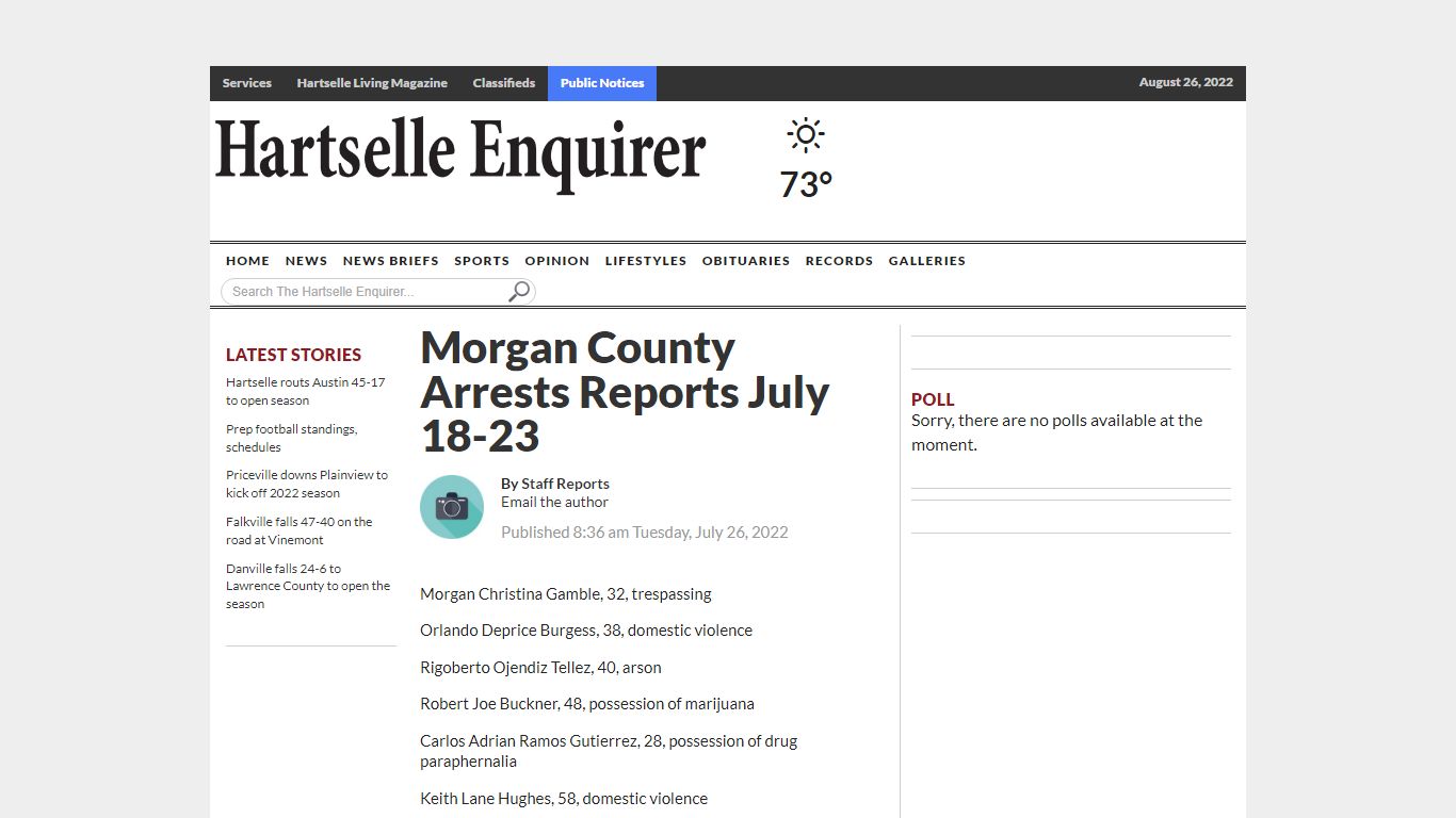 Morgan County Arrests Reports July 18-23 - The Hartselle Enquirer
